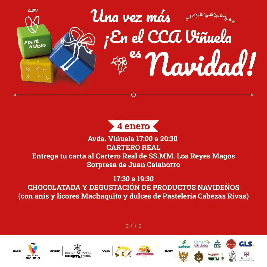 CCAVinuela's tweet photo. Última semana de estas grandes Navidades en el Centro Comercial Abierto Viñuela ¡y viene bien cargada!
No te puedes perder la cabalgata de Reyes nocturna el día 5 por nuestras calles 🤩🤩 https://t.co/bLcQEjeiJW