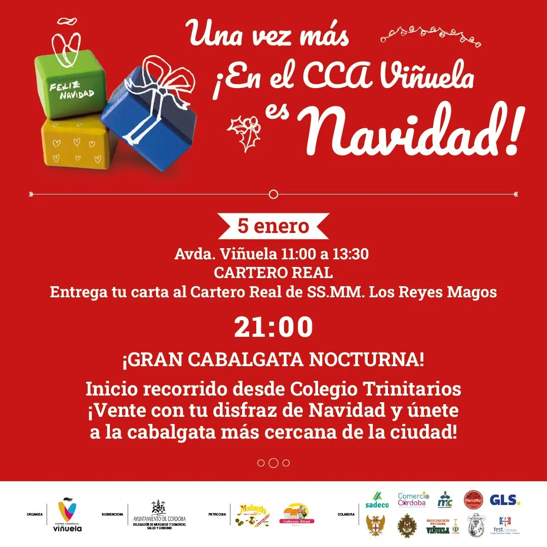 Última semana de estas grandes Navidades en el Centro Comercial Abierto Viñuela ¡y viene bien cargada!
No te puedes perder la cabalgata de Reyes nocturna el día 5 por nuestras calles 🤩🤩