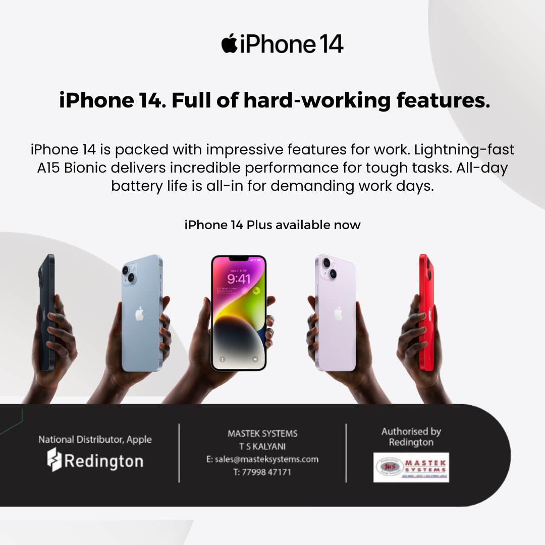 mastek_systems's tweet photo. iPhone 14 Full of hard-working features.

iPhone 14 is packed with impressive features for work.
Lightning-fast A15 Bionic delivers incredible performance for tough tasks.
All-day battery life is all-in for demanding work days.

For more details contact us :6281206622" https://t.co/IxW1oNPpwR