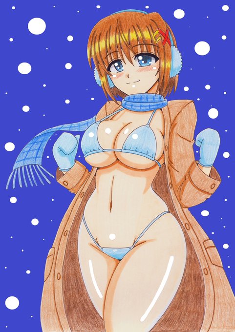 2022描き納め・ビキニコートはやてさん(文字なしVer,) #リリカルなのは #八神はやて #水着 #ビキニ #おっぱい #アナログ  