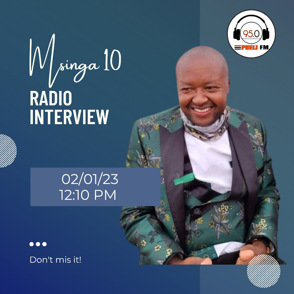 SheziEnt's tweet photo. Don’t miss Msinga 10 TODAY on #PheliFM sharing his new single Khulukuthu 

Stream Pheli FM here: https://t.co/LgTdIS9pkX #Music #SheziEnt2023 #RadioInterview #Radio https://t.co/kwKa921jzF
