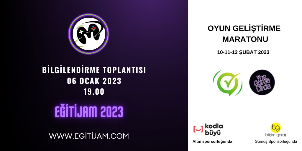 Takımlarımızla ilk bilgilendirme toplantısı 6 Ocak Cuma 19.00'da yapılacaktır.
Türkiye'nin en büyük K12 Oyun Geliştirme Maratonuna başvurular 8 Şubat tarihine kadar devam edecektir egitijam.com 
#EğitiJAM <a href="/egitijam/">EğitiJam</a>
<a href="/btedernegi/">BTE Derneği</a> <a href="/thegame_circle/">The Game Circle</a> <a href="/KodlaBuyu/">Kodla Büyü</a> <a href="/bilisimgaraji/">Bilişim Garajı</a>