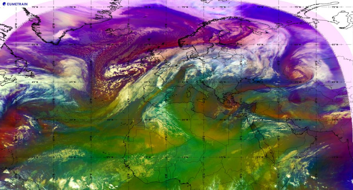 To all followers, we wish you all a happy new year! Here you have the first #Airmass RGB image of the year. Also, the schedule and registrations for the High Latitudes #EventWeek 2023 are now available on eumetrain.org. Go and check it out! #training #meteorologyw