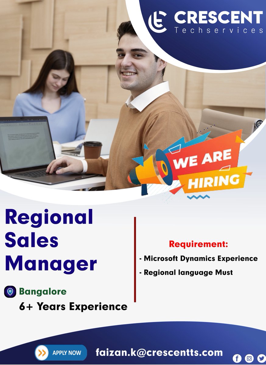 Crescent_Tech_'s tweet image. We&apos;re Hiring For Regional Sales Manager
📌Bangalore
6+ Years Experience
Apply Now
👇
@ faizan.k@crescentts.com