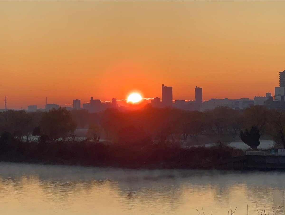 junko76's tweet image. 初日の出を見に行きました🌅
空のグラデーションが、きれいでした✨ ✨ ✨ 
たくさんの人が見に来ていました。
#新年
#初日の出 #firstsunrise
#荒川
#スカイツリー
#鳥の群れ
#そら #sky
#グラデーション #Gradation