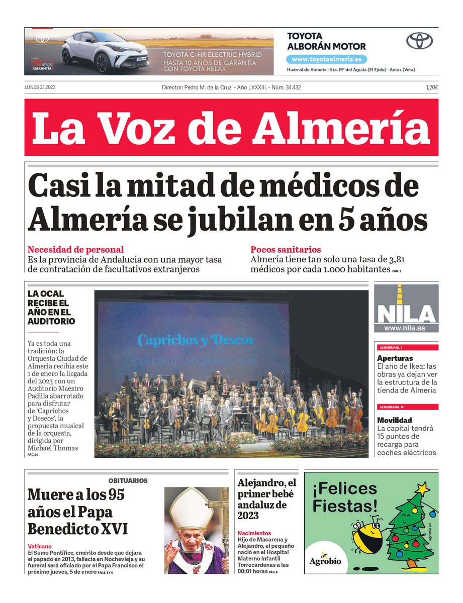 📰 No hay ninguna duda de que lo vivido ayer en el Auditorio Municipal Maestro Padilla fue una auténtica locura, si me permiten la expresión. ¡PORTADA del primer periódico del año! 🤩 Nosotros todavía estamos levitando, eso sí, al ritmo que marca nuestro maestro Michael Thomas.