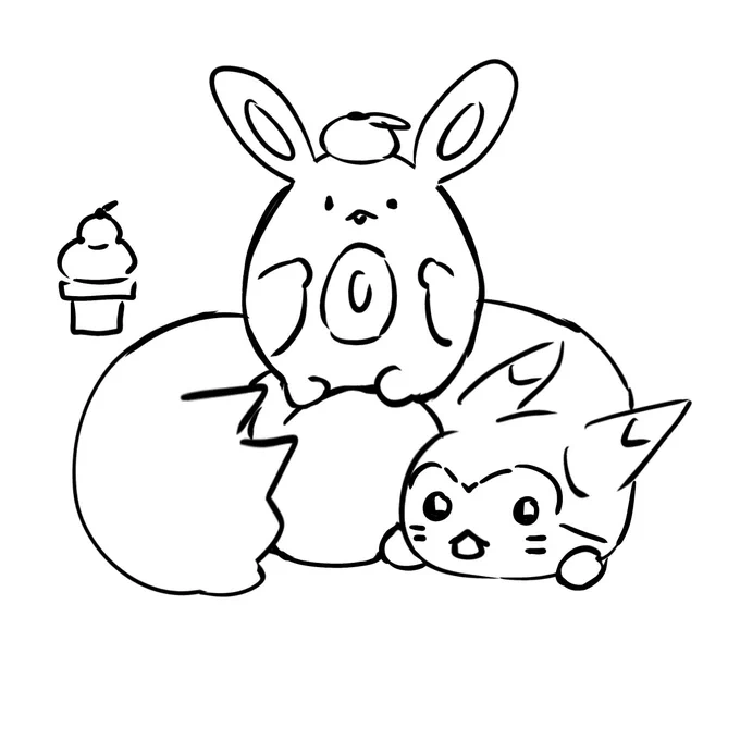wip1枚目鏡餅イメージで描いたけど伝わりづらくなってしまった…でも可愛いのでそのまま完成まで進める予定2枚目はこうしたかった落書き 