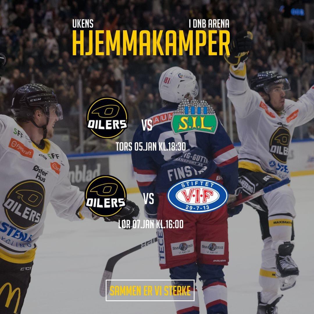 StavangerOilers's tweet photo. Denne uken i @DNB_Arena: Tribunen skal fylles til toppoppgjør x2️⃣! 

Vi gleder oss til en spennende kampuke, og fryder oss over at Vålerenga-kampen på lørdag går mot utsolgt.✨ #sammenervisterke. 

Billett ordner du på 
https://t.co/Ot2pjqP6bd. 💪 https://t.co/4xvyGt848k