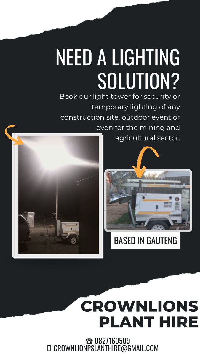 Tiicey's tweet photo. @ShiloteW @Ayympandle Lighting tower / plant hire💡 We are based in Gauteng https://t.co/j5pQh1I1kv