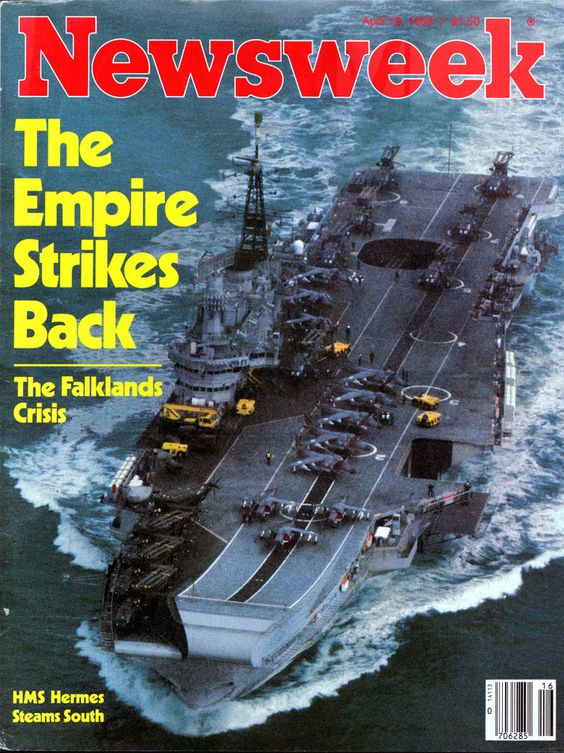 #OnThisDay 1982 HMS HERMES with HMS INVINCIBLE sails from @HMNBPortsmouth for #falklands HERMES would assume duties as Flag Ship from GLAMORGAN and by the height of conflict was operating 26 Harriers and 10 Sea Kings from the @FAA_RN & @RoyalAirForce