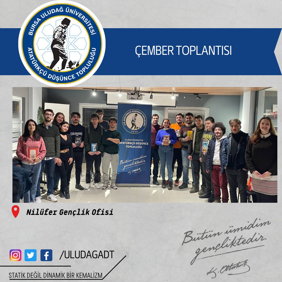 UludagAdt's tweet photo. Bursa Uludağ Üniversitesi Atatürkçü Düşünce Topluluğu olarak Çember Toplantısında bir araya geldik 🎉
Geçmiş dönemi değerlendirip önümüzdeki süreci planladığımız bu toplantımıza katılan herkese teşekkür eder, toplantı sonrası çekilişi kazanan arkadaşlarımızı tebrik ederiz. https://t.co/e7C7iUFdtC
