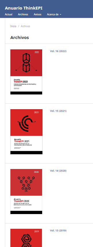Xbal_Urbano's tweet photo. A lo largo de 16 años el Anuario @thinkepi ha publicado un total de 748 piezas (notas, informes y reseñas): https://t.co/u6rbsn8iIo
Los perfiles del Anuario en Google Scholar y en  Dialnet son testimonio de esa trayectoria:
https://t.co/wviDszsPYb
https://t.co/vIaKDegL9i https://t.co/Ch80cLZeal
