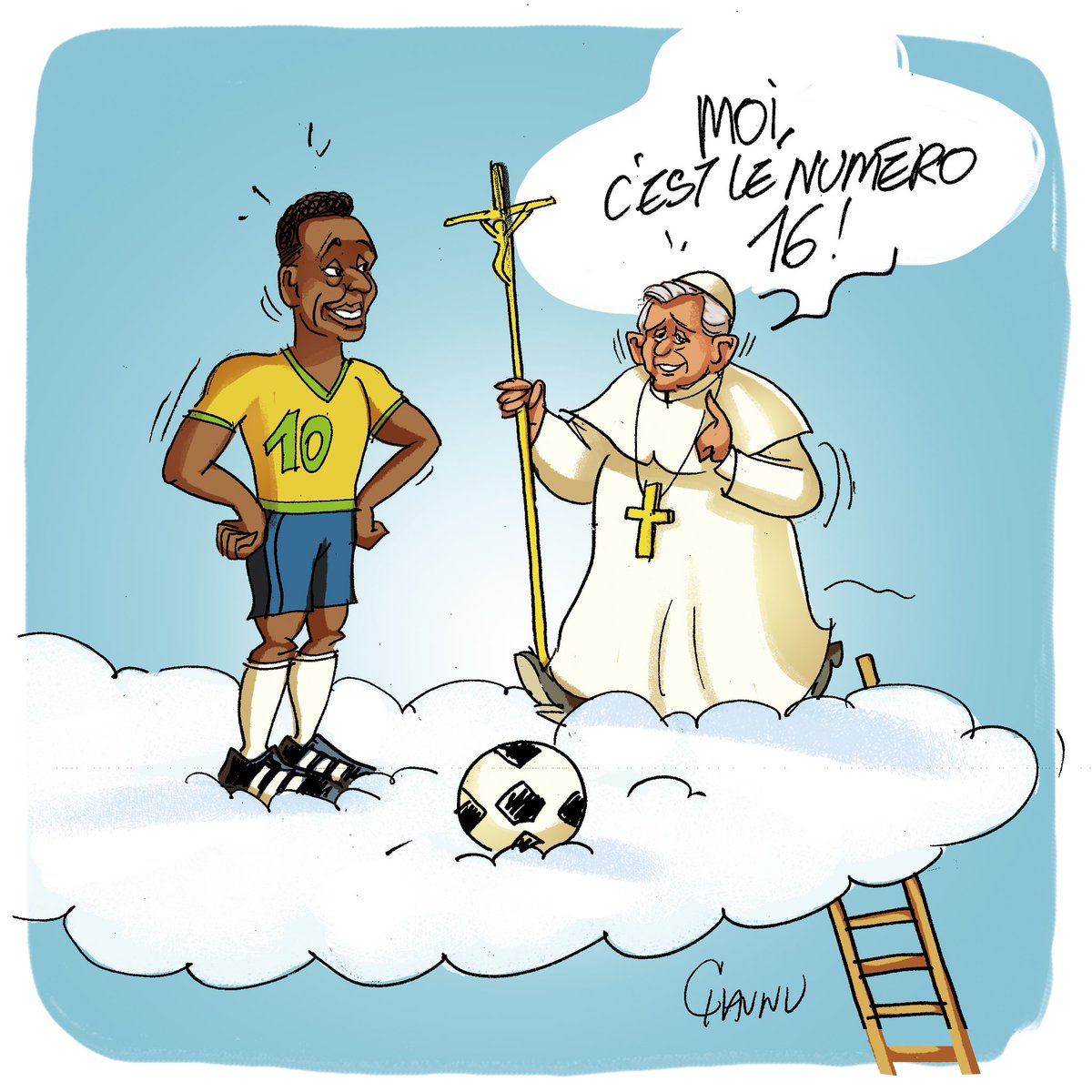 Dessin publié aujourd’hui dans @unionardennais #papebenoitxvi #pelé #actu #dessindepresse