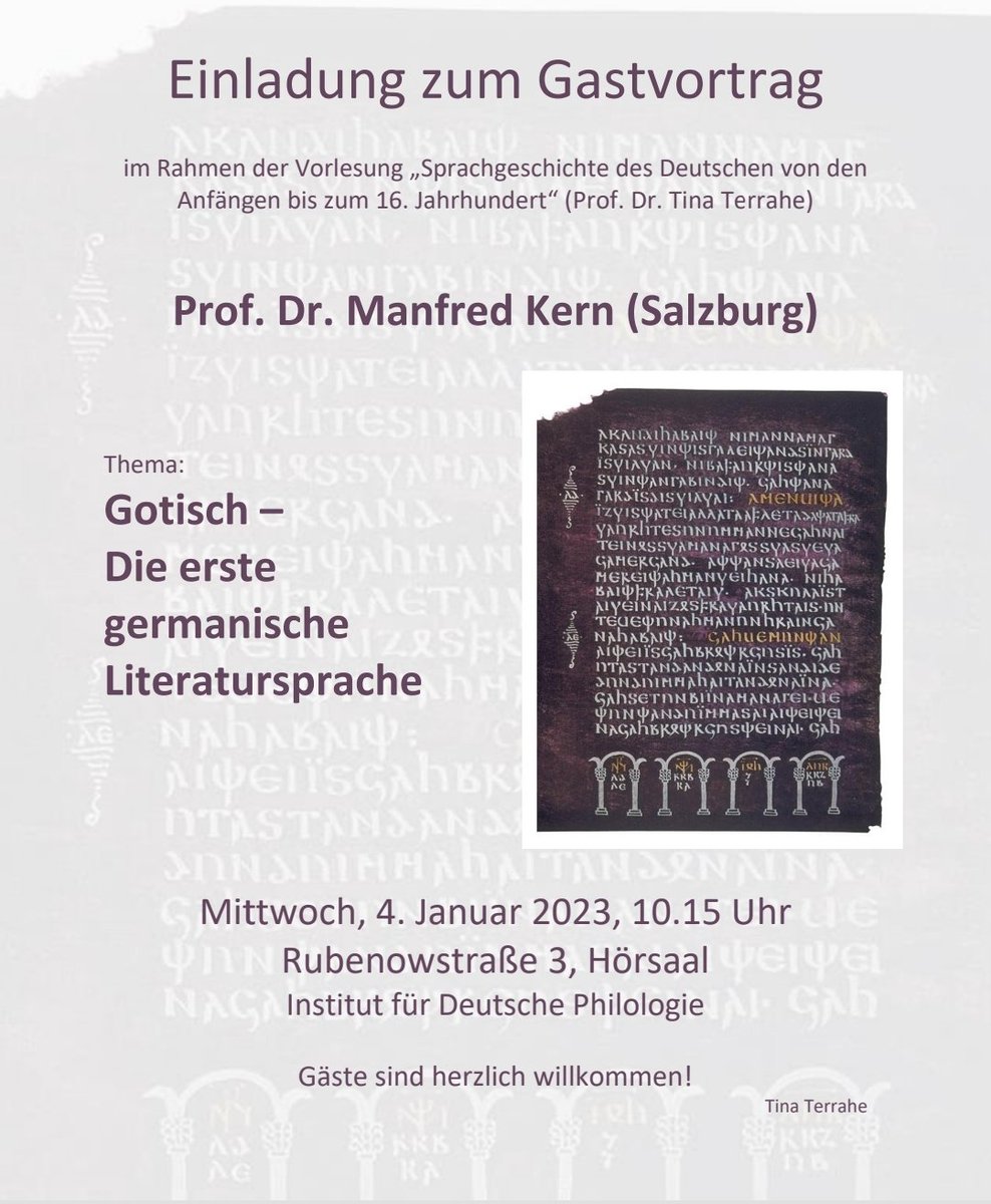 ‼️Gotisch mit 👉<a href="/manfred_kern/">manfred kern</a> 👇 Live in der <a href="/uni_greifswald/">Uni Greifswald</a> und online (Link auf Anfrage) am Mittwoch, den 4.1.2023 um 10 Uhr 🕙
#medievaltwitter #AcademicTwitter #AcademicChatter