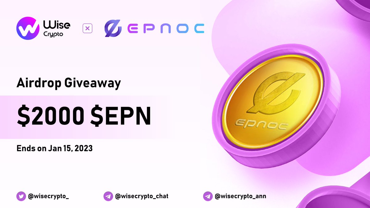 🥳 Wise Crypto X EPNOC Giveaway

🏆Prize Pool - $2000 $EPN

To Enter
✅ Follow <a href="/Epnoc5/">EPNOC</a> &amp; <a href="/WiseCrypto_/">Wise Crypto</a>
✅ RT &amp; Tag Friends
✅ Complete task on gleam.io/fgU26/wise-cry…

#Airdrop #EPN #Giveaway #IDO #Crypto #NFT