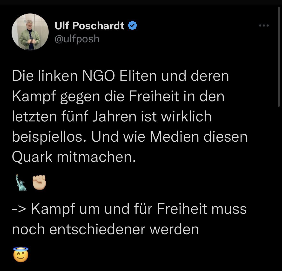 ElyaMConrad's tweet photo. Ulf Poschardt warnt jetzt vor bösen NGO‘s, den Eliten und Medien, die eine gemeinsame Agenda hätten. Glückwunsch, klingt 1:1 wie eine Rede auf dem Bundesparteitag der AfD. https://t.co/QYdRxlSGMZ