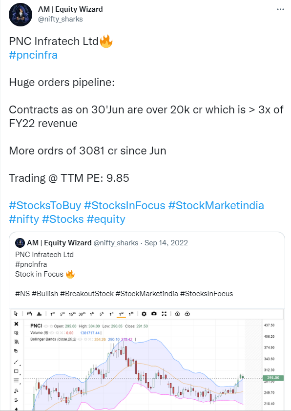 nifty_sharks's tweet image. PNC Infratech Ltd🔥
#pncinfra 

High Conviction🔥
Mind these multiple calls on this great Value Gem..

#BULLISH Alert ⚡️

21% upside from our Pivot ..👇

#NS #DYOR Not a buy reco 

#StocksToBuy #StocksInFocus #StockMarketindia #Stocks #equity #investing