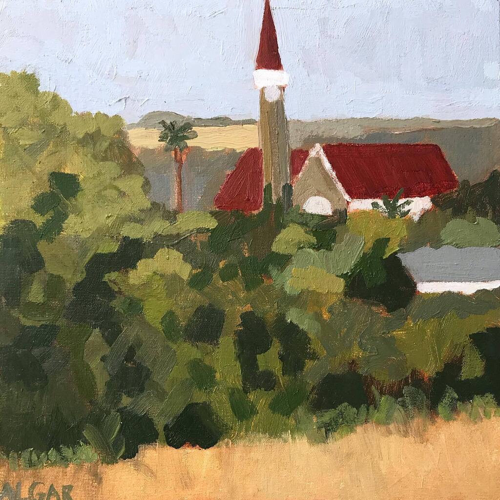 tracyalgar's tweet photo. Last week I painted with a friend, Matt, on the north east edge of the village, looking over village with its predominant landmark of the NG Kerk. 

NG Kerk
Oil on canvas panel
22 x 22 cm
Available - DM me for more info

#southafricanpleinairartists #ple… https://t.co/E5feVISXtU https://t.co/1S5nFNiURB