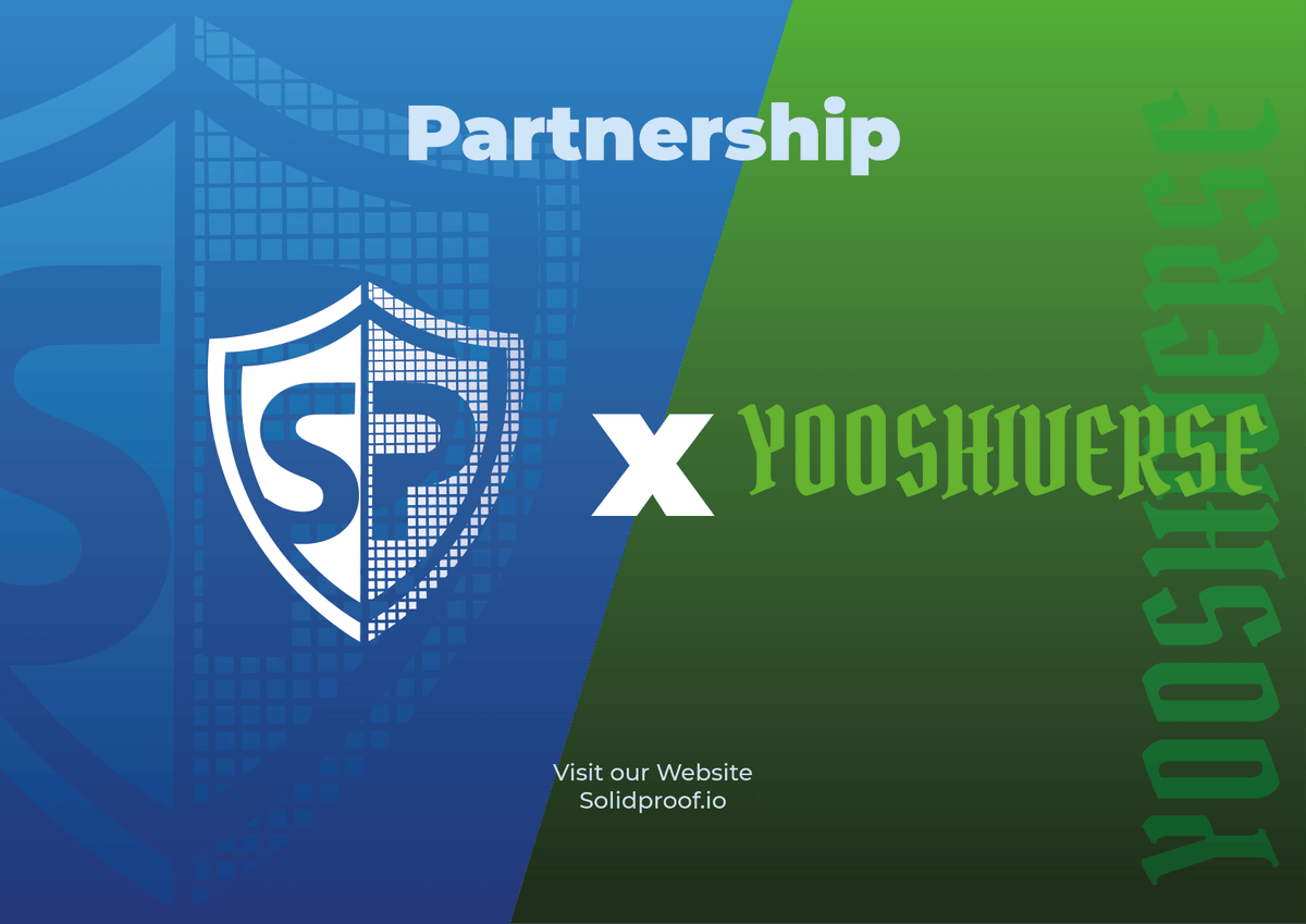SolidProof_io's tweet photo. The @solidproof_news team is proud to announce that we are officially partnering with @Yooshiverse_.
We provide audit, kyc and marketing services on their platform https://t.co/rqEdT8Zp40 as whitelisted company.
#solidproof #solidproof_audit #kyc #security #audit #development https://t.co/uuUy4OsQSu