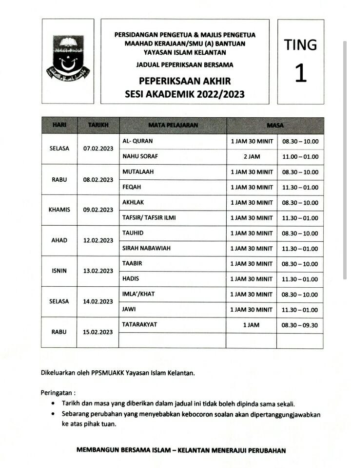 mmpmofficial's tweet photo. JADUAL PEPERIKSAAN AKHIR TAHUN TING 1,2,3 📚

•SUBJEK AKADEMIK IALAH
SOALAN DARI KPM

•SUBJEK ARAB/ AGAMA IALAH SOALAN DARI YIK https://t.co/Z23uoPFtnb