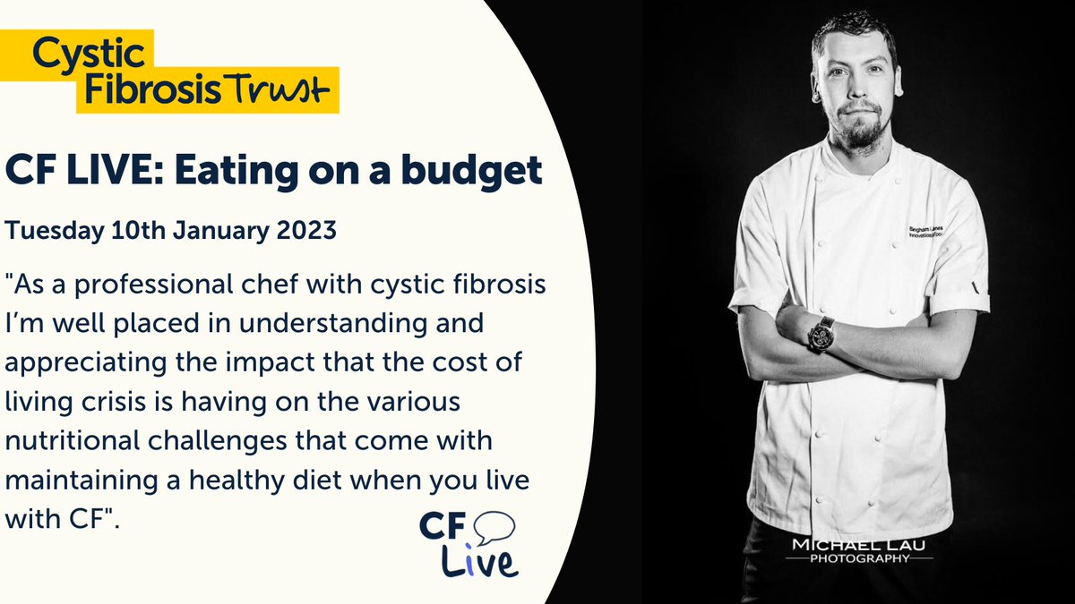 cftrust's tweet image. Hear from professional chef Luke &amp;amp; others at our next #CFLive event, #Eatingonabudget on 10th Jan. 

⭐"I’m looking forward to this CF Live and teaching people how to be thrifty when shopping, what to buy + when, &amp;amp; sharing some cooking tips and advice".⭐

ow.ly/SYg650M8kjZ