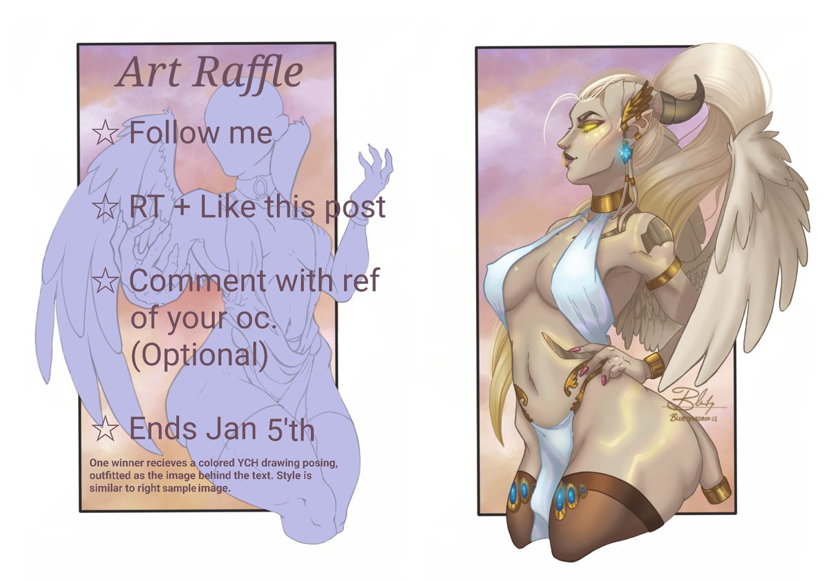 blueteardropart's tweet image. 💛ART RAFFLE💛
Raffle prize: YCH colored thigh-shot (See picture for more info!).
1 winner

RULES: Follow, RT and like!
Optional: comment with refs of your OC!

Thanks for your support!

▪︎Starts: NOW!
▪︎Ends: Jan 4'th (Winner drawn Jan 5'th✨️)
#Giveaway #ARTRAFFLE