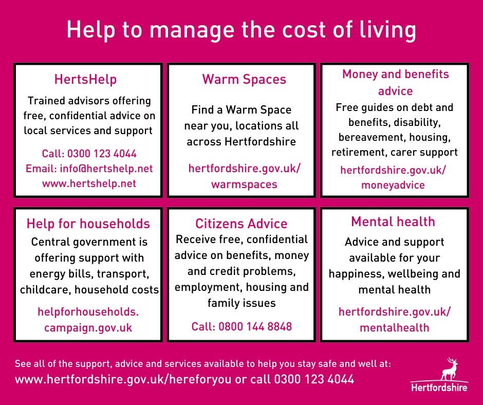 We’re here for you this winter with dedicated advice and support for those who need it. Visit: hertfordshire.gov.uk/hereforyou or call HertsHelp on 0300 123 4044 to find out what support is there for you.