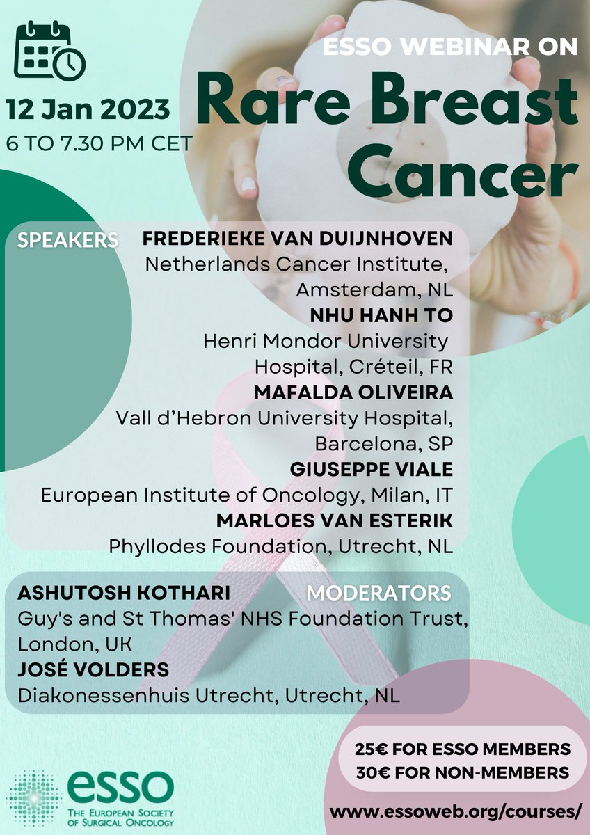 ESSOnews's tweet photo. Next week ➡️ #RareBreastCancers webinar with a multidisciplinary team discussion 🗣️
⏰ 6-7.30 pm CET
🗓️ Thu, 12 Jan 2023
ℹ️🔗https://t.co/MlO43C23yV
@BreastMe4 @BreastCancer_UK @sbco_oficial @BASO_ACS @operarelcancer #ESSOwebinars @phyllodestumor @_SOLTI #MDT @BreastMe4 https://t.co/qZ6ZoKtyTv