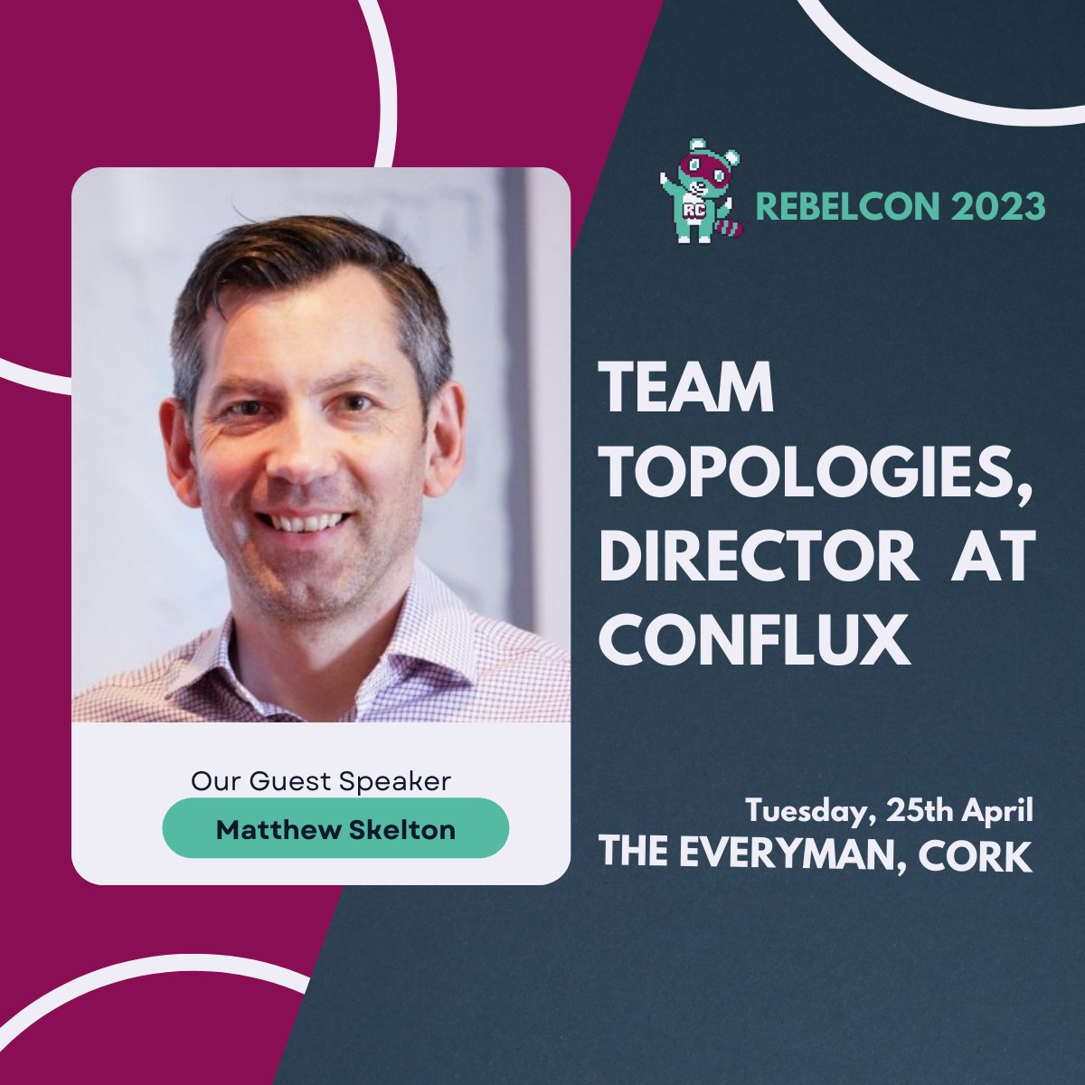 RebelConf's tweet photo. Happy new year 🎆
To celebrate... Our first speaker announcement!
We are delighted to announce @matthewpskelton co-author of the hugely successful @TeamTopologies  &amp; @ConfluxHQ will be joining us on April 25th, @EverymanCork 
https://t.co/kCvl8nhBSv #software #conference #cork https://t.co/ODBwR0EHdN