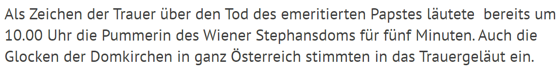 coronareise_at's tweet photo. @emil_goldberg @Tom_Harb #Pummerin, 31.12.2022/01.01.2023:
* 10.00 Uhr, 5 min: Ableben von Benedikt XVI
* nachm.: Jahresschlussandacht, nach der Liturgie
* 24:00 / 00:00 Uhr: Jahreswechsel
https://t.co/BgvdEKpwCR
https://t.co/A5VbRMvF3R
!B https://t.co/k80lJAis4P