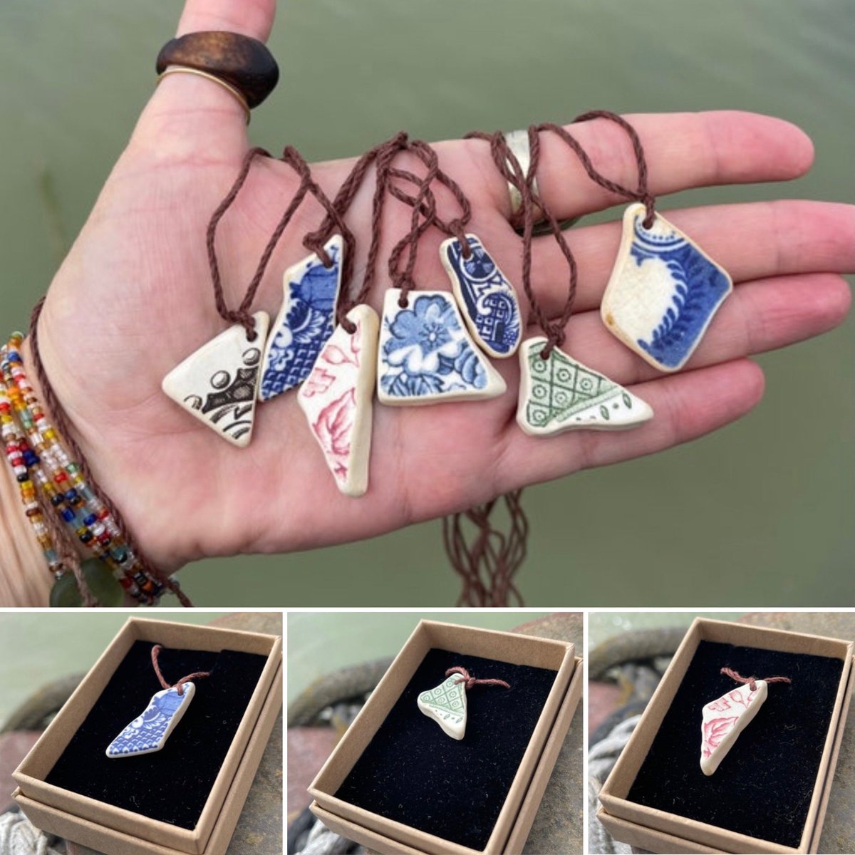 I found this pottery on beaches around the UK. They are now drilled and waiting for a new home. Could one be yours? To see all, please go to etsy.com/uk/shop/EcoOct… Lynda 💚

#handmade #MHHSBD #EarlyBiz #elevenseshour #ecofriendly #ethicaljewellery #boho #bohojewellery #Brighton