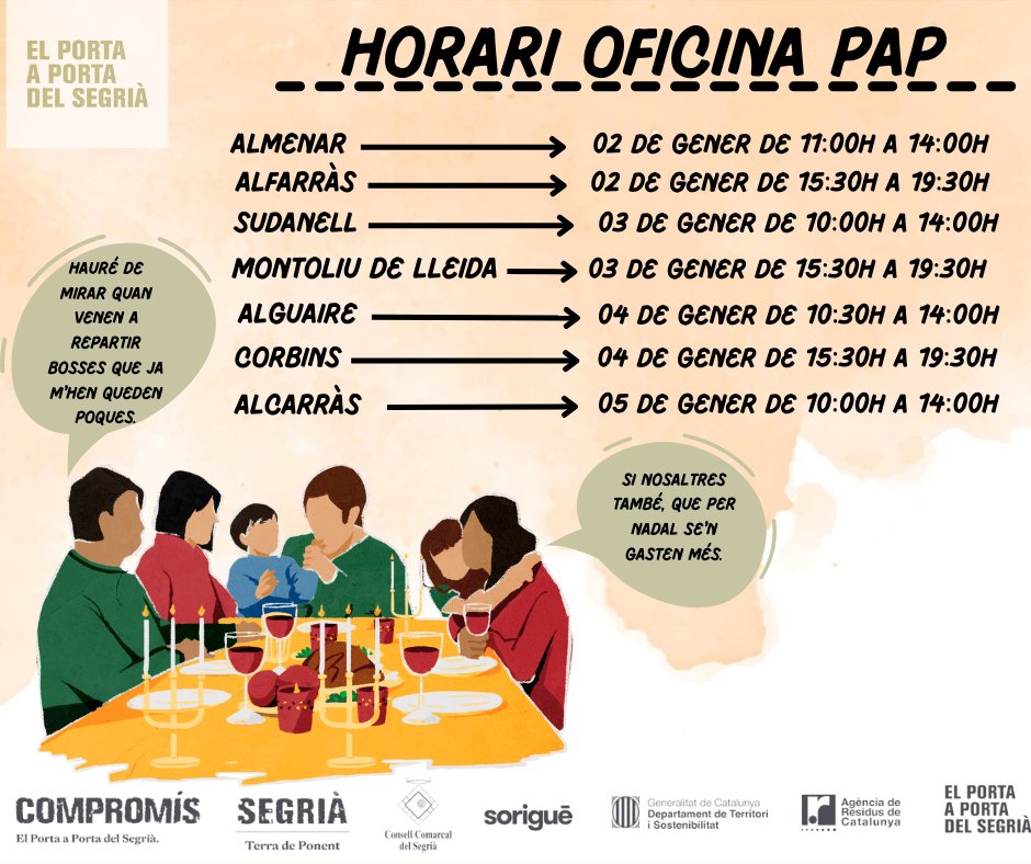 segriapap's tweet photo. Recordem els horaris d’oficina del porta a porta d'aquesta setmana.
Per més informació consulteu el nostre web https://t.co/REPCBwcqX0
#ObjectiuRezero #CCSegria #Segriaresidus #TerradePonent #Lleida #Sostenibilitat #Reciclatge https://t.co/imVqbKw6Or