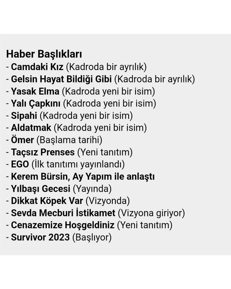 Ekrandan Haberler. beklenenkral.com/2023/01/ekrand…

#CamdakiKız #GelsinHayatBildiğiGibi #YasakElma #YalıÇapkını #Sipahi #Aldatmak #Ömer #TaçsızPrenses #EGO Kerem Bürsin #YılbaşıGecesi Dikkat Köpek Var #SevdaMecburiİstikamet