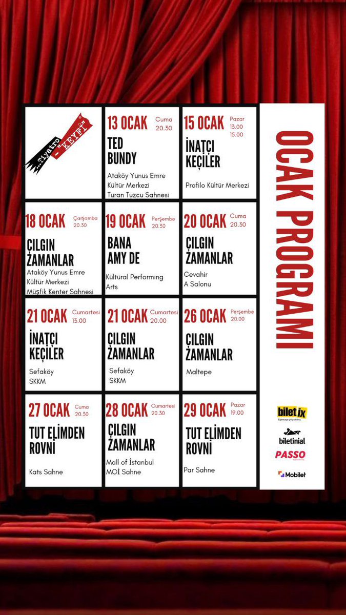 tiyatrokeyfi's tweet photo. Ocak oyun programımız… 🎭 https://t.co/wA4EBuQZ6Z