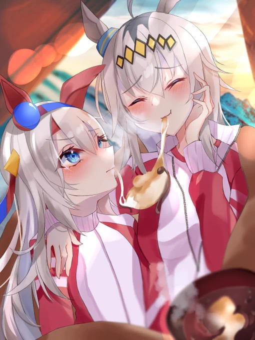 やっぱり正月の餅は最高だな、タマ。#ウマ娘#オグリキャップ#タマモクロス #お正月 