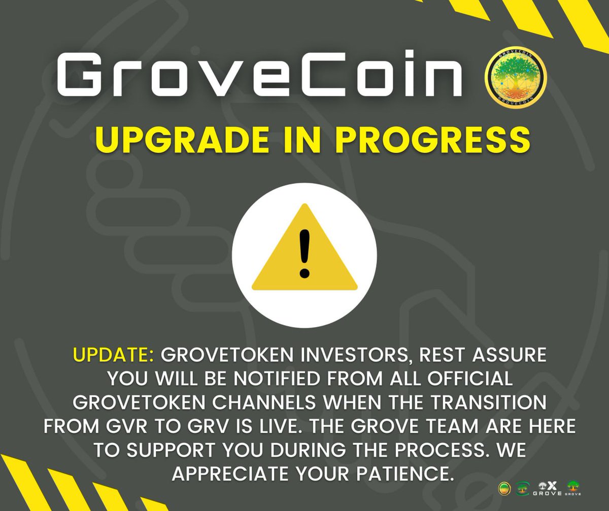 GroveCoin Official (@grovetoken) on Twitter photo All our wonderful #GroveToken team members have been out in force today spreading the fantastic #GroveCoin news! ππͺ
As soon we get the green light for transition, you will know! π¦
Please stay safe and stay informed by checking for updates only from <a href="/GroveToken/">GroveCoin Official</a> and @JohnGh87 All our wonderful #GroveToken team members have been out in force today spreading the fantastic #GroveCoin news! ππͺ
As soon we get the green light for transition, you will know! π¦
Please stay safe and stay informed by checking for updates only from <a href="/GroveToken/">GroveCoin Official</a> and @JohnGh87