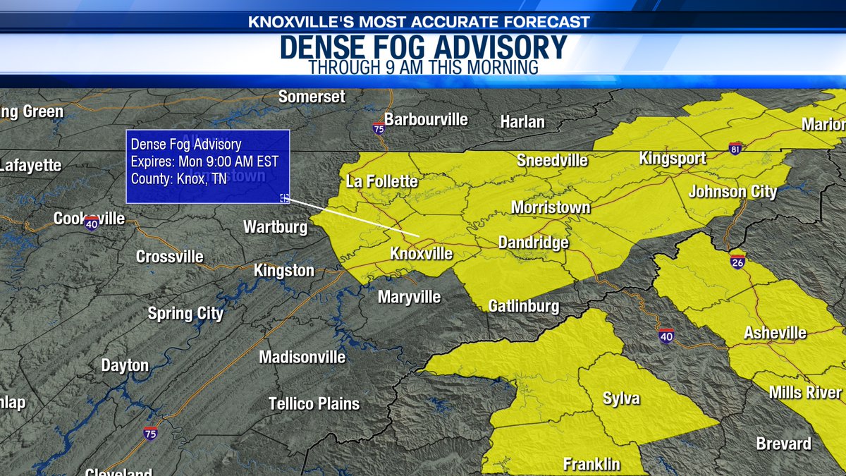 MAutovinoWx's tweet image. We have another foggy start this morning!  A Dense Fog Advisory has been issued for the Valley and areas to the east as visibility will be under 1/4 of a mile at times.  #TNwx #WATEwx