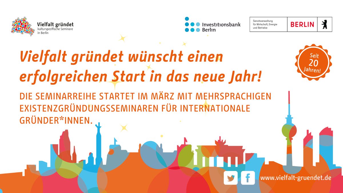 Die Seminarreihe #vielfaltgründet wünscht ein gutes und erfolgreiches Jahr 2023! Ab März starten erneut die mehrsprachigen #Existenzgründungsseminare in Kooperation mit zahlreichen interkulturellen Netzwerken, in denen es um die Basics der #Gründung in #Berlin geht.