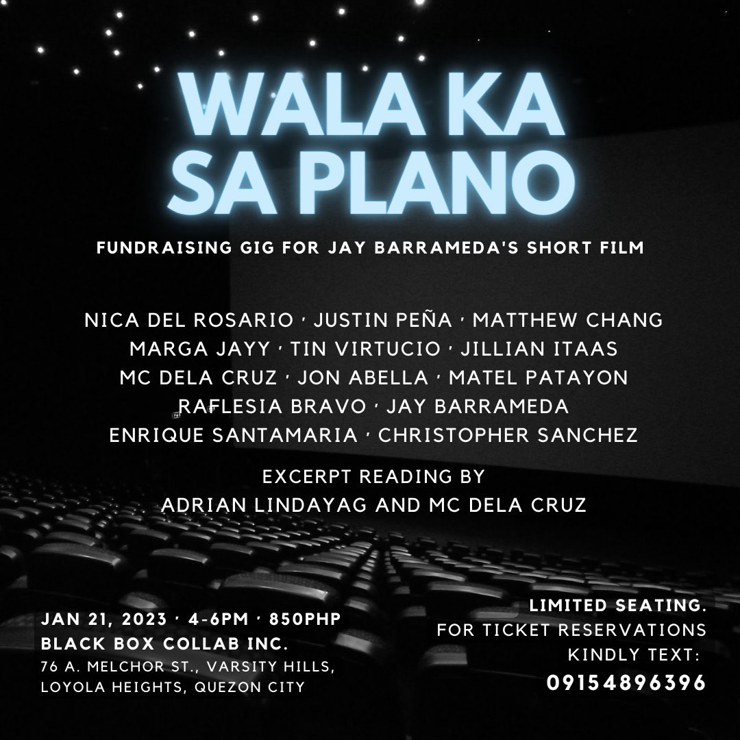 Hello, opening the year with this! HEHE...

May short film kami na sulat ng maganda kong friend na si <a href="/jaybarrameda86/">Jay Barrameda</a>. 

Leading man po namin ang isa't isa ni <a href="/adrianlindayag/">Adrian Lindayag</a>. 🥺

Also, you can support this project just by attending this gig (and maybe... donating?). 🥹