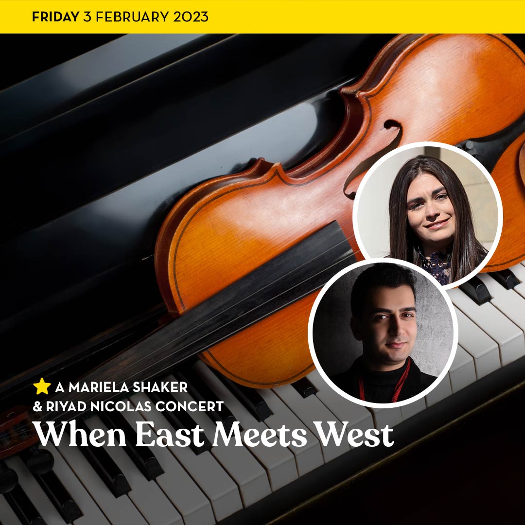 Join internationally acclaimed musicians <a href="/MarielaShaker/">Mariela Shaker</a> and <a href="/RiyadNicolas/">Riyad Nicolas</a> for a magical night where lyrical Arabic compositions meet classical Western harmonies 🎹🎻 Give in to the musical fusion that can bring the world together 

🔗 zurl.co/BXeA