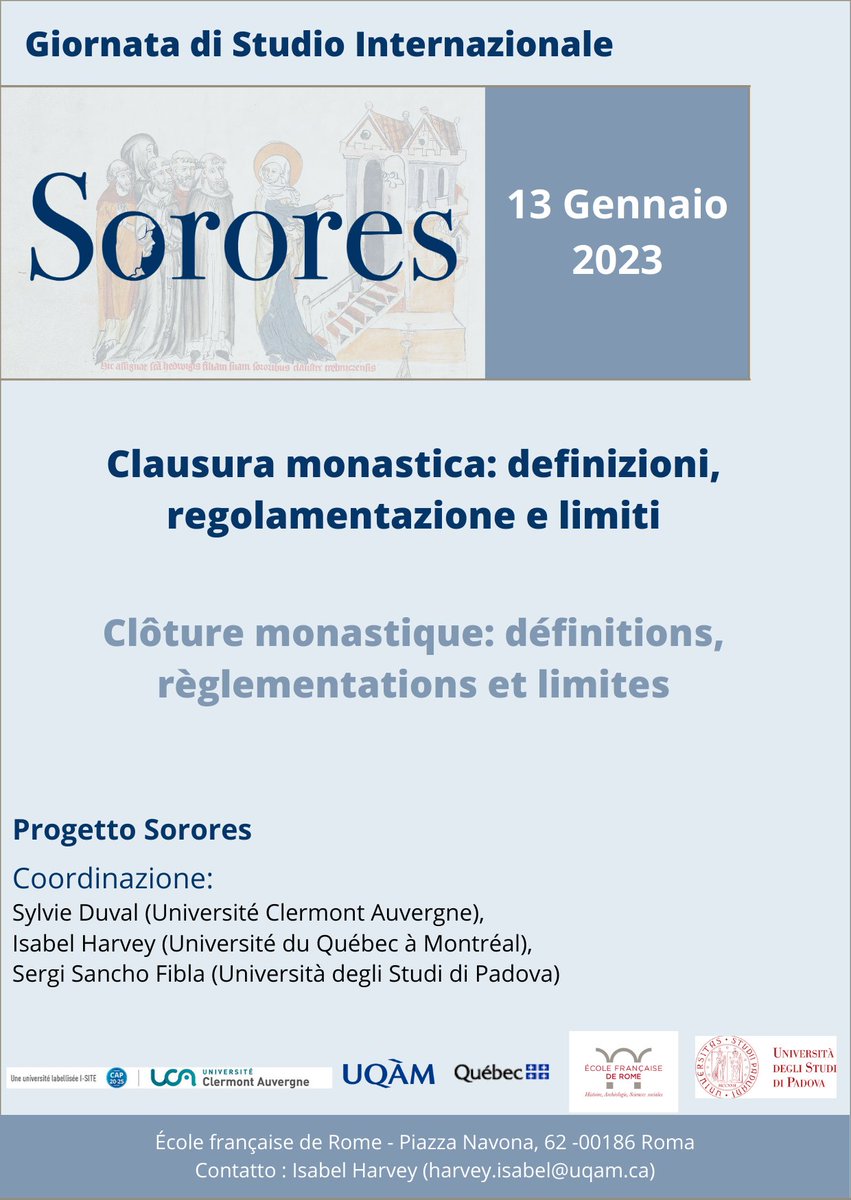 Sorores1's tweet image. Our "Gionarta di Studio Internazionale" will take place on Friday, January 13, 2023. Join us for a day dedicated to the study of "Clausura monastica".
