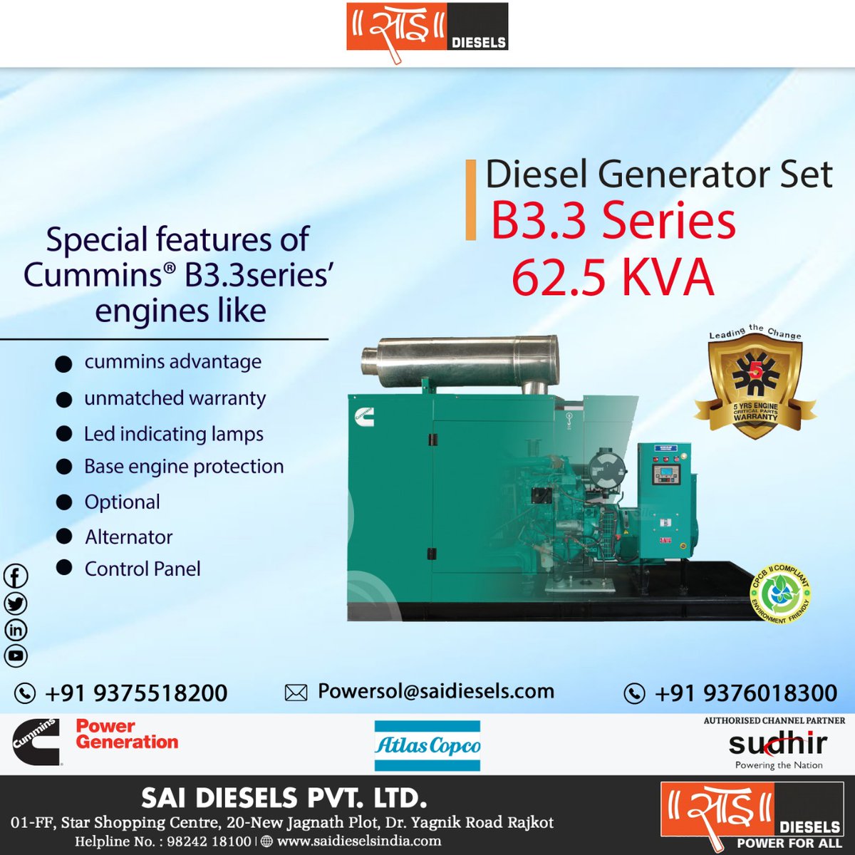 If you want a good generator with a limited budget
Kindly Contact us : 9375518200/9376018300

#sai #saidiesels #dieselgenerator #generatorservices #snapon #atlascopco #generatorpower #cumminsdiesel #madeinindiaproducts #PowerBackup #powersolutions #YAGNIKROAD #rajkot #Gujarat