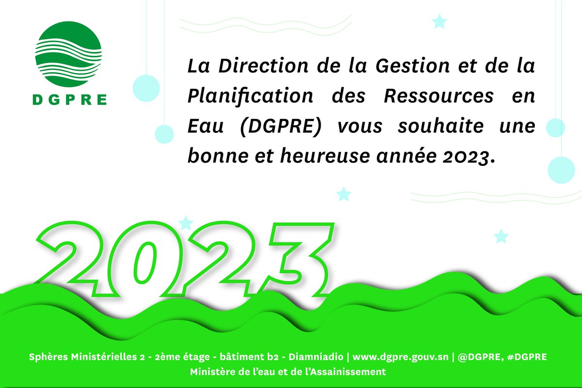 DGPRE2's tweet photo. La #dgpre vous souhaite une bonne et heureuse année 2023.
#eau
#Gire
#nouvelleannée
#HappyNewYears2023 https://t.co/NBletM7TrV