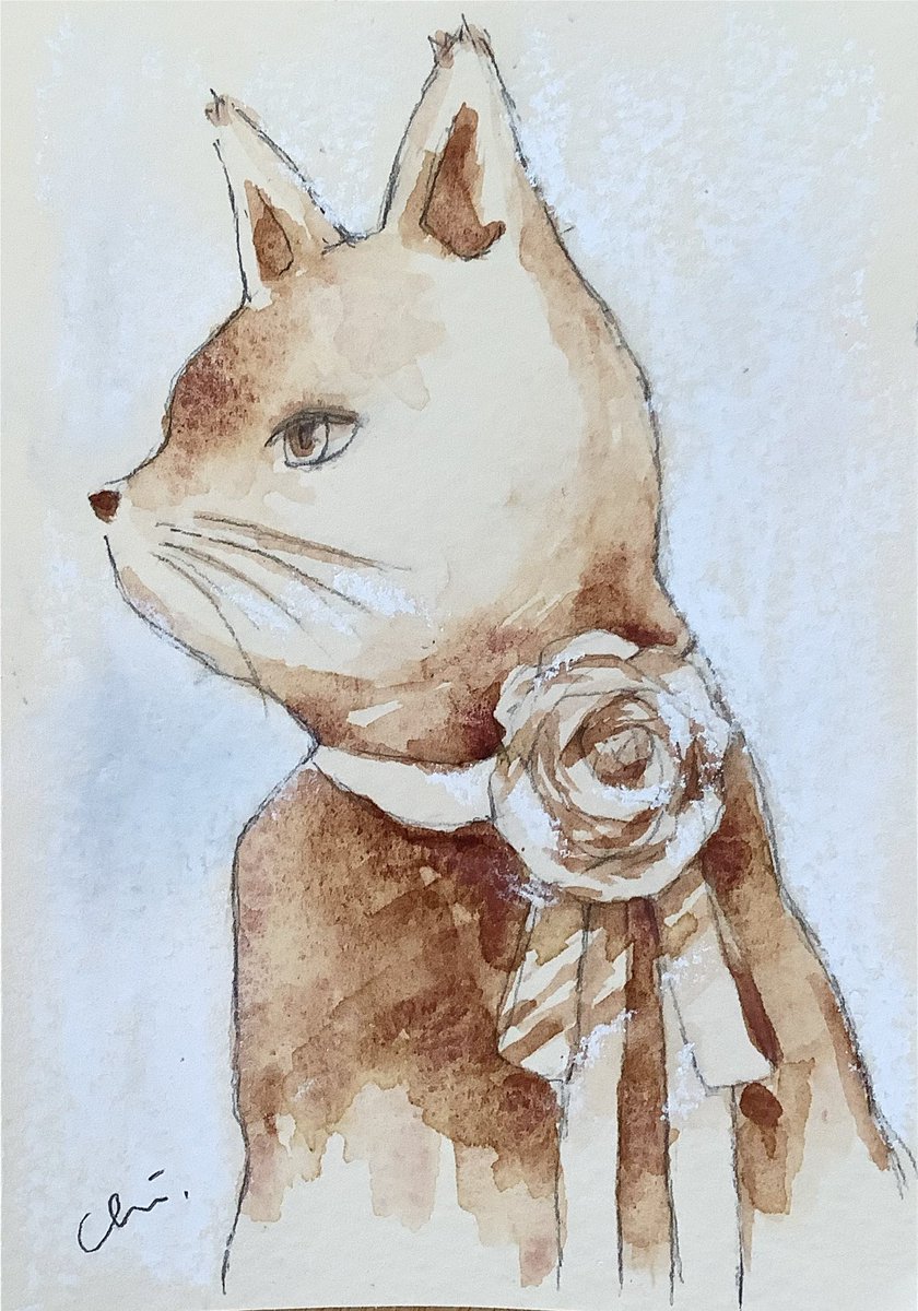 「『花と猫』side B#水彩画 #絵画 #イラスト#watercolor 」|mog_neko@mercari on saleのイラスト