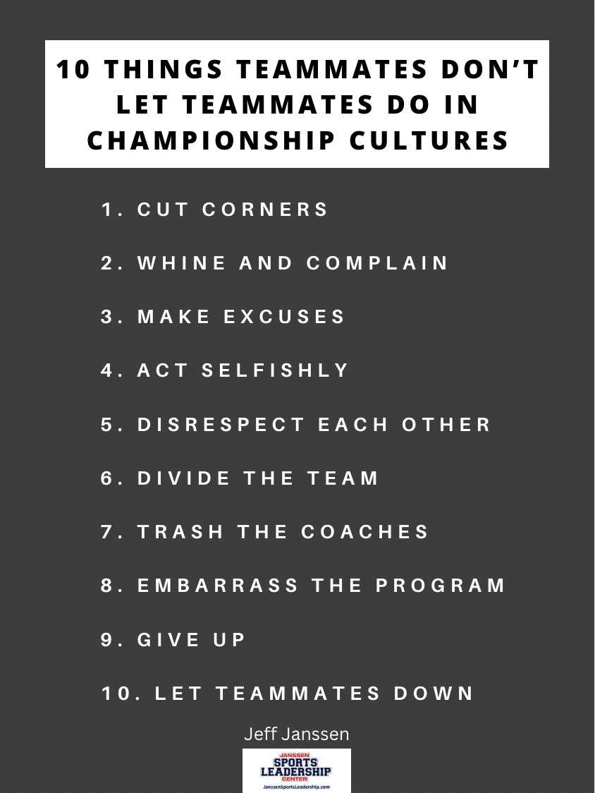 10 THINGS TEAMMATES DON'T LET TEAMMATES DO IN CHAMPIONSHIP CULTURES
#CultureWins 🏆