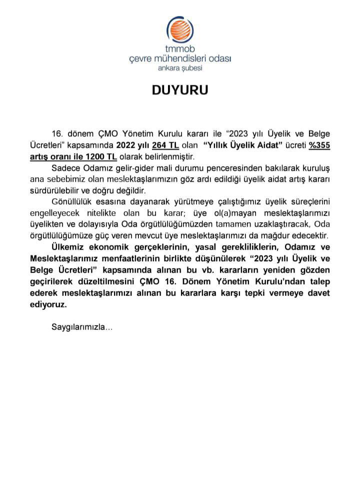 cmoankara's tweet photo. Meslektaşlarımızın DİKKATİNE!
#üyeaidatı 
@CevreMuhOdasi https://t.co/gB7JWONyD2