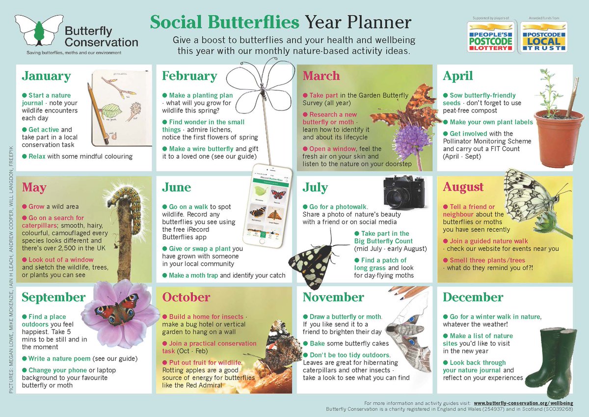 Give a boost to butterflies and your health &amp; wellbeing this year with our monthly nature-based calendar 🦋 🍃 📅 

Download a copy of the planner here 👉 butrfli.es/3KkgTAu

#MentalHealth #Nature #NewYearsResolution