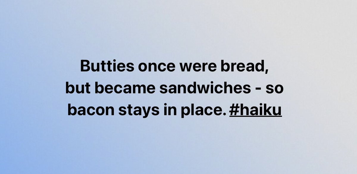 fustbariclation's tweet photo. Butties once were bread,
but became sandwiches - so
bacon stays in place. #haiku
#Poem #Poetry #Bacon #Butties https://t.co/M0eemUoHQQ