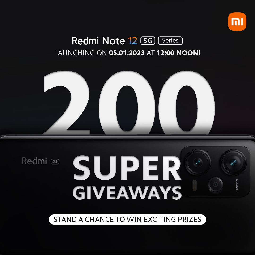 Did someone say GIVEAWAY?!

Wait... did someone say SUPER GIVEAWAY?!!!

or was it... 200 SUPER GIVEAWAY!!!?

That's right 𝟐𝟎𝟎 of you stand a chance to win exciting prizes on 05.01.2023. 

With the #RedmiNote12 5G Series, we believe in all things SUPER. 😉