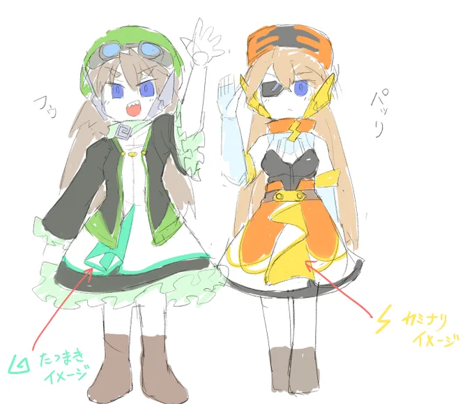 メカ娘4姉妹の次女パッリと三女フゥです。
色はこんな感じ。
モチーフは雷神と風神です。 